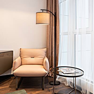62" Arched Floor Lamp Beige Fabric Lamp Shade for Living Room - Bed ...